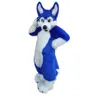 Blue Long Fur Husky Dog Fox Mascot Costume Leather Jacket Halloween Christmas Suit Party Event Suit Party Size Christmas