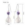 Dingle örhängen Ruifan Pure 925 Sterling Silver Natural Amethyst Rose Quartz Stones Hook Drop For Women Women Fine Jewelry Yea226