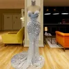 Luxurious Silver Prom Formal Dress 2023 Sweetheart Crystal Beads Sequiend Women Evening Birthday Gowns Robe De Soiree