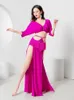 Zużycie sceniczne elegancji Oriental Dance Belly Costume High talia Pustka Design Design Tassel Suit z frędzlami 2 sztuki Zestaw