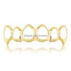 Grillz Dental Grills Hip Hop Grillz 2Piece Set Fashion Gold Sier Color Hollow Out Teeth Brace Trendy Men Women Ecofriendly Copper V Dhlpl