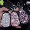 Nouveau cristal strass porte-clés voiture porte-clés en cuir véritable porte-clés sac mode femmes diamant clé couverture taille universelle