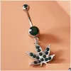 Navel Bell Button Rings Sexy Maple Leaf Shape Crystal Belly Zircon Drop Ciondola Body Piercing Jewelry Per Women Beach Ring Delivery Dhirh
