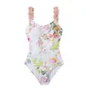 Maillot de bain femme été coupe ajustée barboteuse sans manches à volants garniture florale maillot de bain