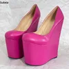 Sukeia Neue Mode Frauen Plattform Pumps Slip On Keile Heels Runde Kappe Schöne Fuchsia Rosa Party Schuhe UNS Plus größe 5-15