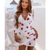 Robes décontractées robe femme été Sexy fleur imprimé plissé irrégulière mode à manches longues col en v mince taille haute Mini