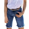 Jeans feminino feminino com shorts jeans de cor azul rasgados com bolsos lisos calças elegantes para roupas íntimas masculinas