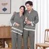 Damen-Nachtwäsche, Hahnentritt-Pamas-Set, Paar, Satin, 2 Stück, Hemdhose, Langarm-Nachtwäsche, Pyjama-Anzug, lockere Damen-Herren-Nachtwäsche