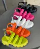 Sandalet Kadınlar İçin Yaz Fasion Roma Şeker Renkleri Sandal 2023 Kadınlar Kalın Alt Yuvarlak Toe Toka Strap Tepe Pu Plaj Ayakkabıları