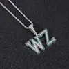 Green or Blue Stone Varsity Letters Necklace Name Pendant Gift for Her Personalized Name Necklaces Hip Hop Jewelry