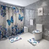 Mats Flannel Bathroom Rug Set Bath Mat and Shower Curtain Set Toilet Bathroom Shower Mats None Slip Floral Floor Mat for Bathroom