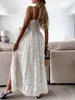 فساتين أساسية غير رسمية Wsevypo نساء السباغيتي الأشرطة Long Beach Dress Boho Summer Summeress Hollow Out Floral Lace Playsuit Sundress Outfit 230531