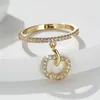 Band Rings Cute Hollow Small Apple Pendant Ring White Zircon Crystal Dainty Gold Silver Color Engagement For Women