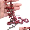 Pendant Necklaces Vintage Catholic Religious Jewelry Christian Ancient Bronze Glass Beads Long Cross Rosary Necklace Drop Delivery Pe Dhq83