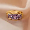 Band Rings Elegant Female Purple Crystal Ring Big Charm Gold Color Thin Wedding For Women Luxury Square Zircon Engagement