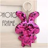 Sleutelhangers Leuke Konijn Sleutelhanger Glitter Pompom Pailletten Ketting Geschenken Voor Vrouwen Auto Tas Accessoires Ring Drop Levering Sieraden Dhelr