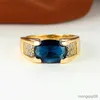 Band Rings Charm Female Crystal Blue Oval Ring Luxury Gold Color Big Wedding For Women Cute Bride Zircon Engagement