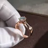 Band Ringen Luxe Vrouwelijke Dames Crystal Solitaire Ring Leuke Rose Goud Kleur Bruiloft Belofte Engagement Voor Vrouwen