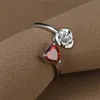 Bandringar söta kvinnliga hjärta öppet ring Dainty Rose Flower Engagement Charm Silver Color Wedding For Women Jewelry