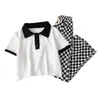 Kledingsets Junior zomerpak voor meisjes Dambordbroek + T-shirt met korte mouwen 2-delige broek met wijde pijpen 3-12Y