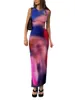 Basic Casual Dresses Sleeveless Backless Maxi Dress Women Summer Bodycon Elegant Sexy Tie Dye Outfits Ladies Birthday Party Club Sundress 230531