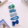 5 Pçs New Korean Sweet Girl Blue Series Presilha de Cabelo Moda Infantil Tecido Arco Flores Grampos de Cabelo Acessórios de Cabelo