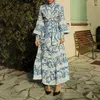 Abiti casual Abito floreale blu vintage per donna elegante Collezione primavera 2023 Stile francese Maxi Streetwear alla moda femminile