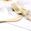 Dinnerware Sets Mirror 24 piece gold tableware set kitchen stainless steel knives forks spoons silver ware household 230531