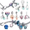 Für Pandora-Charms authentische 925er-Silberperlen, Perlen-Schmetterlings-Stiefmütterchen-Blumen-Armband-Charm