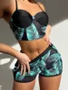 2023 neue Sommer frauen Casual 2 stücke Badeanzüge Blätter Drucken Ärmel Sling Gepolsterte Top + Shorts Bottoms Badeanzug bikini Set