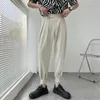 メンズパンツ2023 9アンクルの長さの男性軽量の薄いプリーツファッションボトムズカジュアルストリートウェアの服の着用