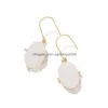 Brincos pendentes lustre da moda brincos de pingente de metal semiprecioso de quartzo branco para mulheres joias boêmias entrega Dh0Fc