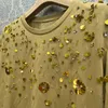 Women's T Shirts Summer 2023 Girl Loose Tshirt Stylish Chic Gold Sequin Diamond Short Sleeve O-neck Women Casual Solid Color Fashion Tops