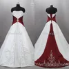 Junoesque strapless satijn borduurwerk rode en witte trouwjurken Zuhair Murad Lace Up met Sweep Train Bridal Bruidsjurken Cust249a