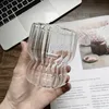 Wasserflaschen 4 stücke Glas Kaffeetasse 250 ml Transparent Niedlich Milch Saft Frühstück Haferflocken Becher Vertikale Streifen Hitzebeständigkeit Teegläser 230531