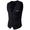 Men's Vests Men Navy Blue Suit Blazer Vest Waistcoat Slim Fit V Neck Tuxedo Formal Business Smart Casual Gilet Homme