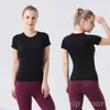 Align Lu Yoga Mulher Esporte Manga Curta Correndo Fitness Tops Sexy Camisetas de Ginástica Cor Sólida Camiseta Respirável Ao Ar Livre Yogas Regata Exercício Exercício Secagem Rápida