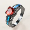 Band Rings Charm Female Red Heart Crystal Ring Black Gold Big Wedding For Women Luxury Bride Blue Engagement