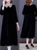 الفساتين غير الرسمية الخريف الشتاء المخملية خمر فستان ماكسي للنساء الأنيقة السوداء طويلة الأكمام حفلة موسيقية كوريا الأزياء المسائية
