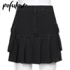 Dresses Jeans Mini Skirt Goth Denim Pleated Skirts with Big Pockets Women Girl Summer Punk Y2k Black Faldas High Waist Korean Fashion