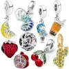 Für Pandora-Charms authentische 925er-Silberperlen, Perlen-Schmetterlings-Stiefmütterchen-Blumen-Armband-Charm