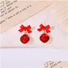 Dangle Lustre Bijoux De Mode S925 Sier Boucles D'oreilles Pour Les Femmes Noir Rouge Bowknot Rétro Llight Luxe Tempérament Strass Diamon Dhnc2