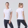 Align Lu Yoga Mulher Esporte Manga Curta Correndo Fitness Tops Sexy Camisetas de Ginástica Cor Sólida Camiseta Respirável Ao Ar Livre Yogas Regata Exercício Exercício Secagem Rápida