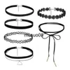 Hanger Kettingen 6 stks/set Gothic Tattoo Zwart Kant Leer Fluwelen Collier 90S Punk Stijl Choker Kettingen Vrouwen Kraag Femme chocker Sieraden J230601