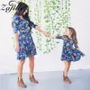 Familie Bijpassende Outfits ZAFILLE Lente Moeder en dochter jurk Blauw Bloemenprint Mama me Jurk Look Moeder Dochter Kleding 230601