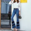 Women's Jeans Spring Lace Patchwork Flare Women Streetwear High Waist Bell-Bottomed Pants Elegant Office Lady Blue Denim Trousers