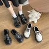 Big Head Black Single Shoes Womens Spring and Summer New Retro Thick Bottom British Style Chain Large Size Small Leather Shoes