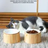 Alimentação de bambu cerâmica tigela de madeira para gato e alimentador de cães pequenos tigelas de cachorro para comida ou água perfeita para gato