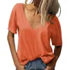 Women's T Shirts Women's Fashion Deep V Neck Short Sleeve Top Solid Color Casual Loose Basic Shirt 3xl Women Athletic Pack