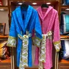 Velvet bathrobe robe Designers baroque Fashion pajamas Mens Women Letter jacquard printing Barocco print sleeves Shawl collar Pocket belt 100% cotton 142ess